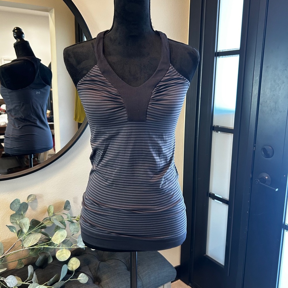 Under Armour Allseasongear Racerback Tank Top Black Grey Striped Medium